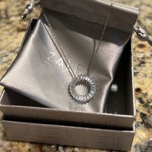 Zales Baguette White Lab-Created Sapphire Circle Pendant in Sterling Silver